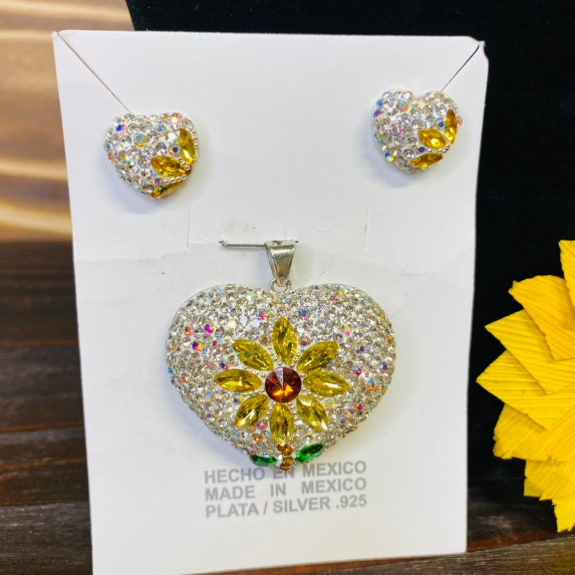 Heart with Sunflower Necklace Set