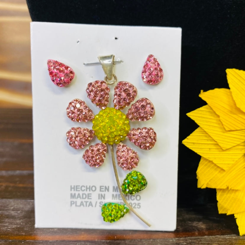 Pink Flower Swarovski Necklace